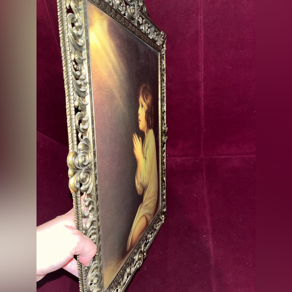 Vintage Made In Italy Praying Child Picture in Frame - Picture 2 of 9